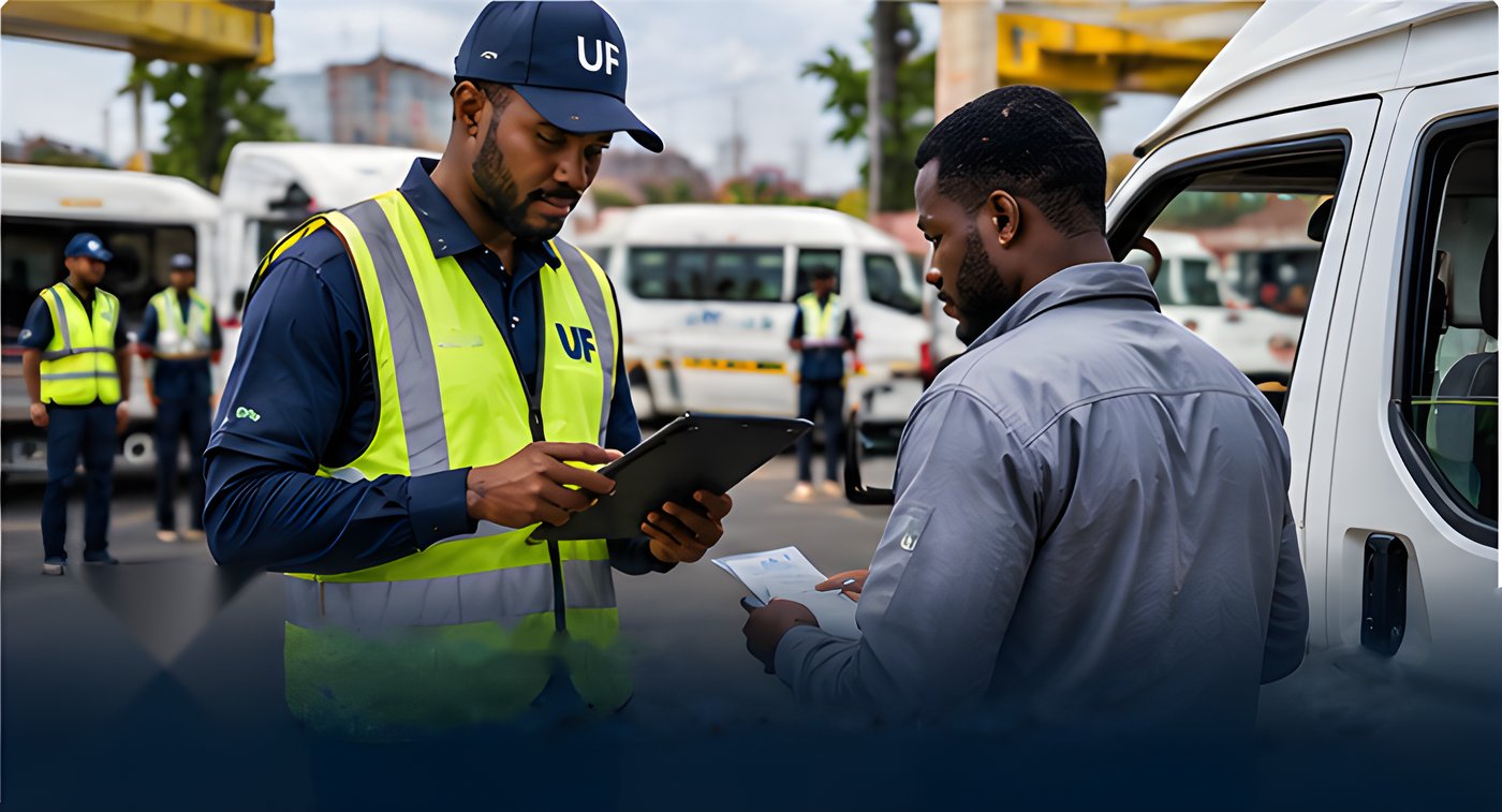 UrbanFlow compliance officer checking a driver's documents